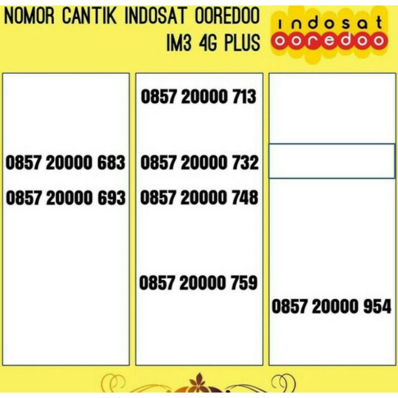 No Cantik Kartu Perdana IM3 Ooredo 4G Indosat - Im3