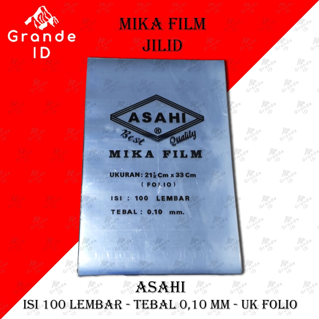 

MIKA FILM ASAHI 0,10 MM ISI 100 LEMBAR PLASTIK JILID UKURAN FOLIO F4