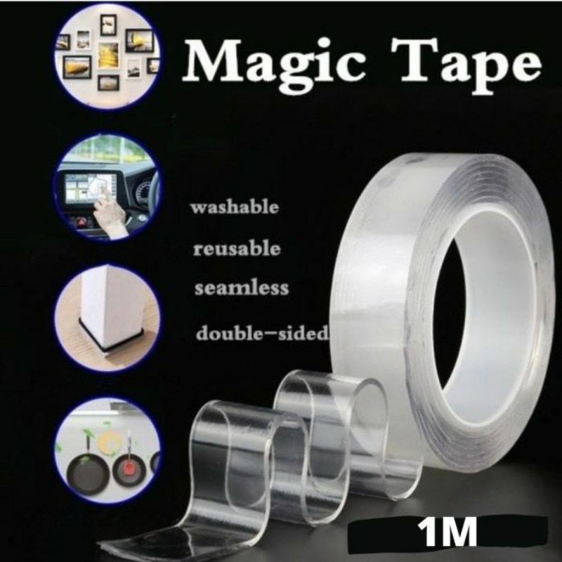 

￼Double tape Nano Magic 1MM solasi Bening 1 meter / 3 meter / 5 meter / 10 meter,, 3M solatip selotip Roll Serba Guna