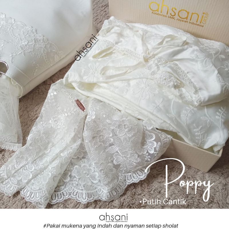 Poppy Mukena Ahsani Original Mukena Sutra Premium Original Dewasa Jumbo full Bordir Renda Tile Mewah