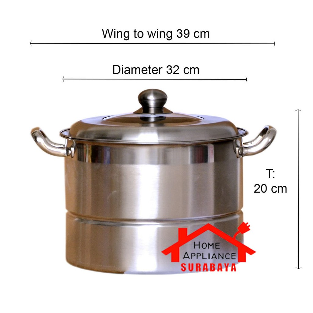 Panci Steam - Panci Kukus - Kukusan - Dandang Stainless Steel 32 CM + Steamer Q2 9132 / Q2-9132