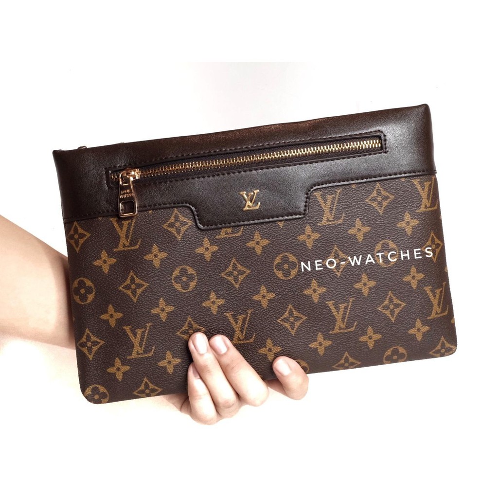 TAS TANGAN CLUTCH WANITA PRIA HAND BAG CEWEK HANDBAG IMPORT KULIT IMPOR LV 37 BROWN