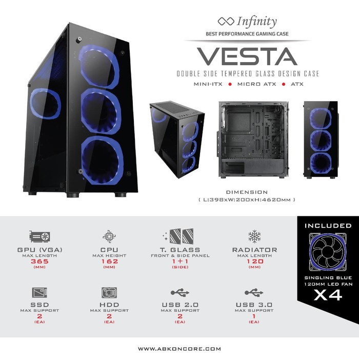 CASING INFINITY VESTA 4 FAN BLUE CASING GAMING