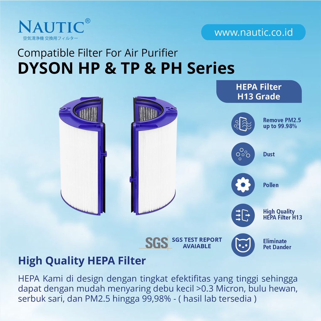 NAUTIC - For Dyson TP06 / DP06/HP06 Combi 360° Glass HEPA + Activated Carbon Filter