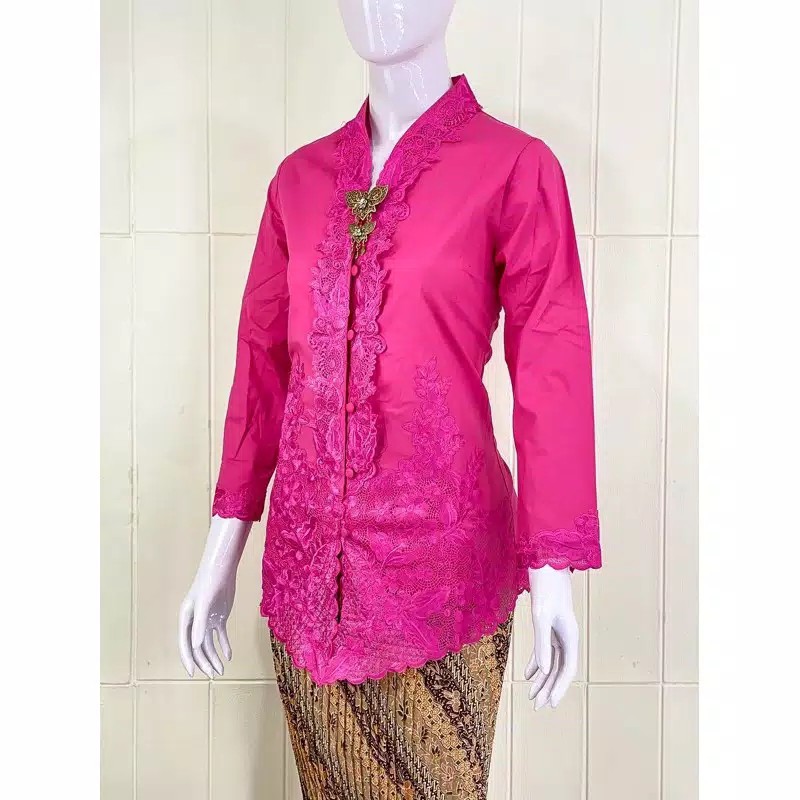 (BAYAR DITEMPAT/COD)SETELAN KEBAYA ENCIM KARTINI LENGAN PANJANG BORDIR SENADA Katun Stretch / Kebaya Wisuda / M L XL XXL