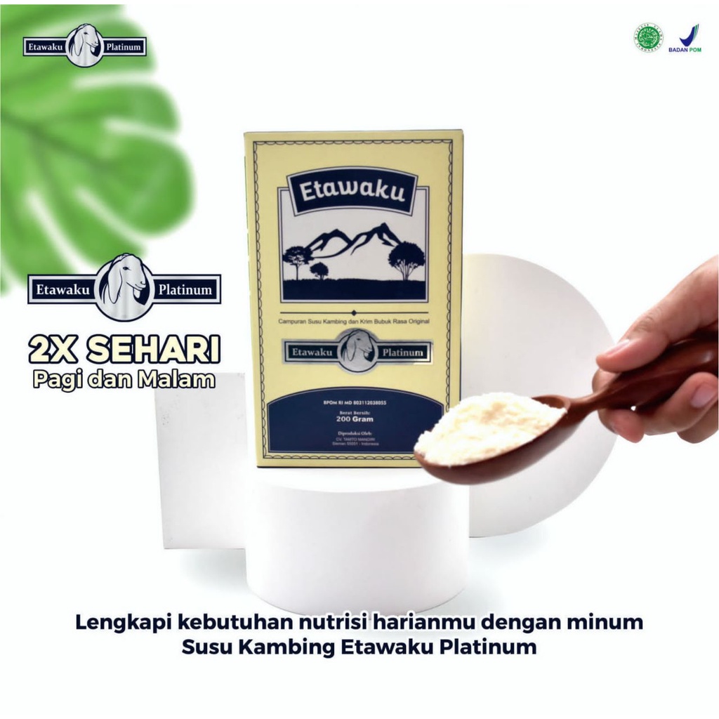 Susu Kambing ETAWAKU PLATINUM Susu Bubuk Etawa Murni Original Solusi Masalah Pernafasan Kolesterol Tinggi Gangguan Tulang Sendi Osteoporosis Tanpa Pengawet Rendah Gula 200 GR