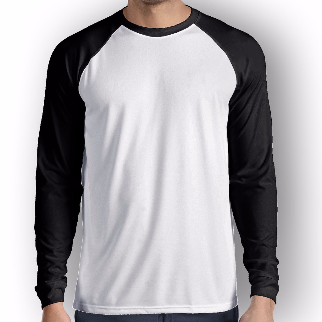 Kaos Raglan Reglan Lengan Panjang Long Sleeve Hitam Putih Polos