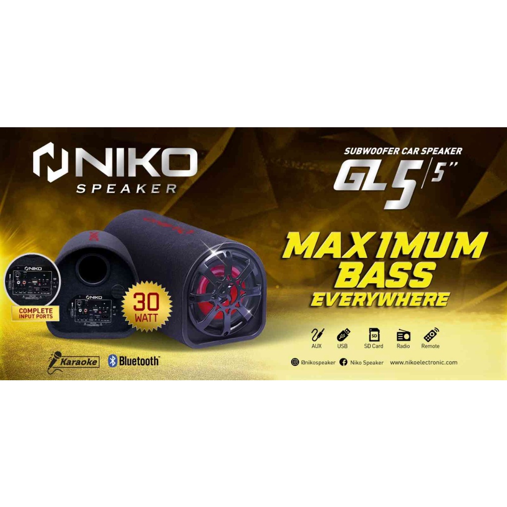 PAKET NIKO GL5 - Speaker Tabung 5 inch Subwoofer Car speaker - Bluettooh,Radio,USB/TF,Karaoke AC/DC GL 5 + MIC KARAOKE