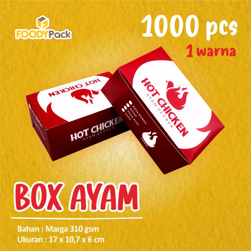 [ PO ±14HARI ] 1.000pcs CETAK 1 WARNA - CUSTOM Dus fried chicken | Box ayam | Kotak nasi ayam | Kema