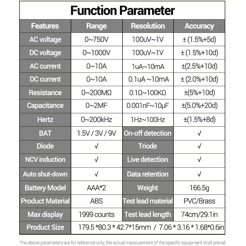 Preva Digital Smart Multimeter Presisi Tinggi True RMS AC DC 220V Resistance Ultra-Tipis Penyimpanan Profesional Multimetro