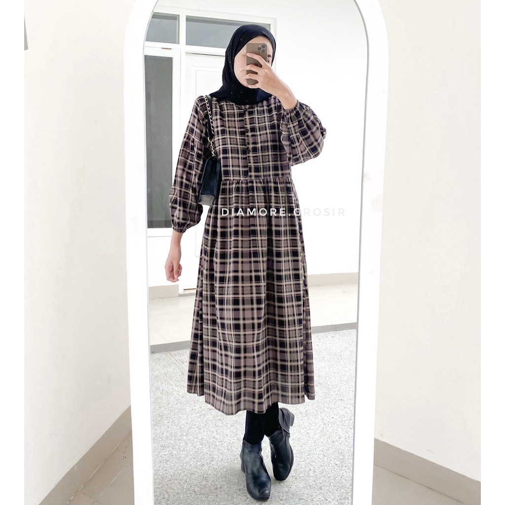 IL - HAKO LONG MIDI / MIDI DRESS MOTIF KOTAK FLANEL / MIDI DRESS WANITA TERMURAH