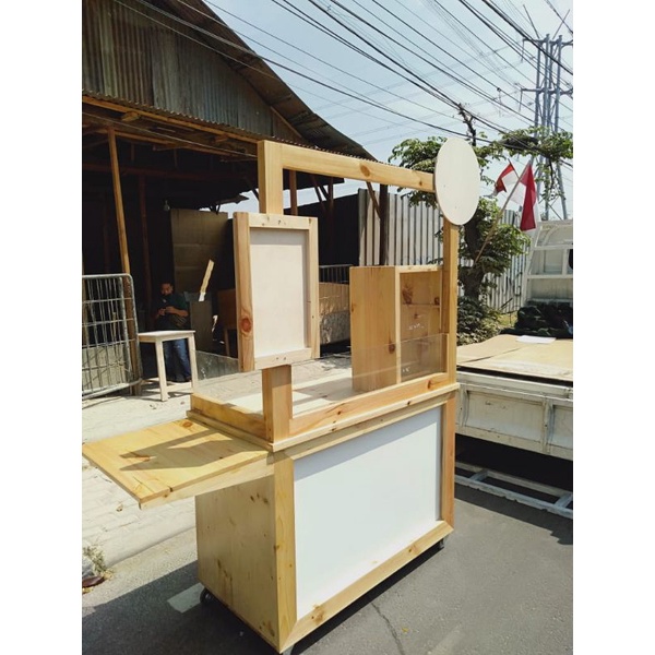 Booth kayu jati Belanda gerobak jualan gerobak bakso