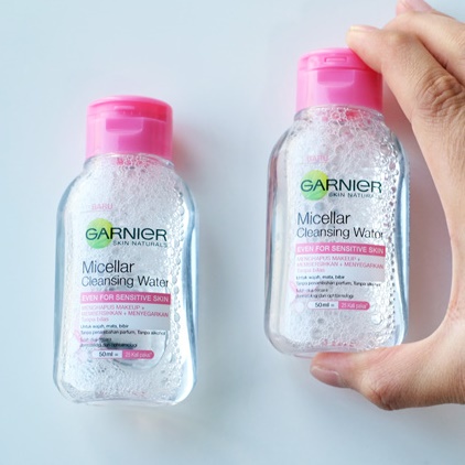 Garnier MICELLAR WATER PINK Untuk Kulit Sensitif - 50ml / 125 / 400 ml (Pembersih Wajah &amp; Makeup) - Ukuran Sedang Kecil Micelar Double Cleansing Untuk Kulit Sensitif