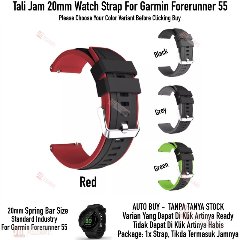 SSR Tali Jam 20mm Watch Strap Garmin Forerunner 55 - Rubber Silikon Sporty