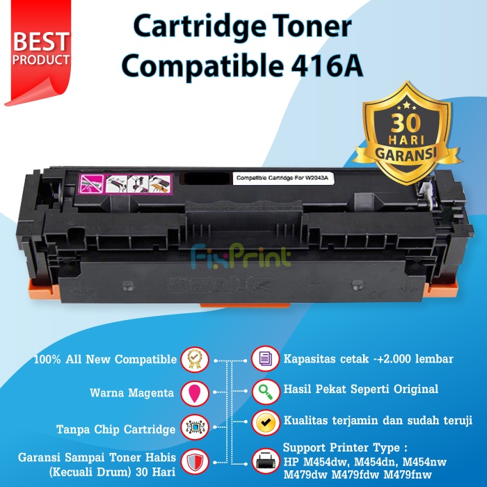 Cartridge Toner Compatible 416A W2040A W2041A W2042A W2043A HP Printer M454dw M454nw M479dw No Chip