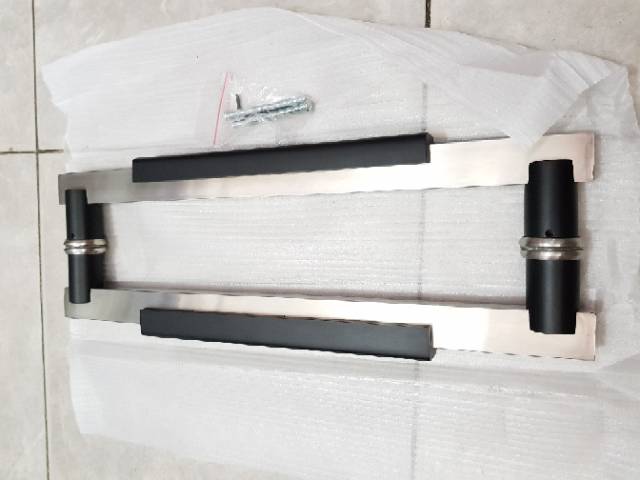 Paket handle pintu stainless baut tembus 45cm + body pelor