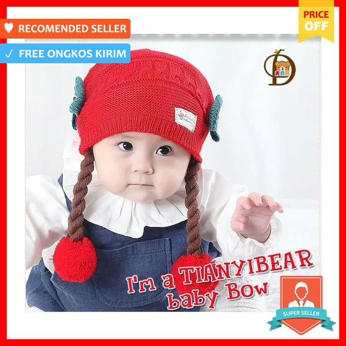Topi Kupluk Rajut Anak Bayi Perempuan Topi Kepang Rambut Palsu Import