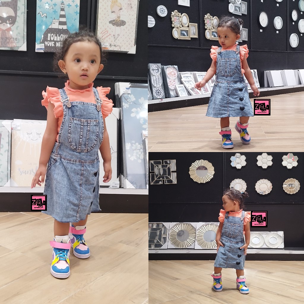 Overall Rok Sepan Jeans Anak Snow / Overall Anak Jeans Washed / Jumpsuit Jeans Anak