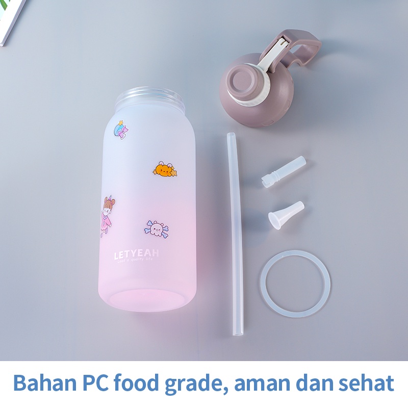 Letyeah &amp; Kaizenliving Botol Air Minum Dengan Sedotan Dan Free Sticker/Viral Botol Anak Sekolah 1800ml