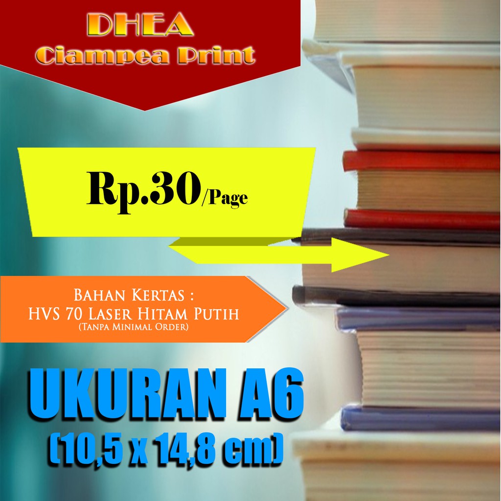 

JASA CETAK BUKU kertas hvs laser black&white ukuran A6 (10,5x14,8)