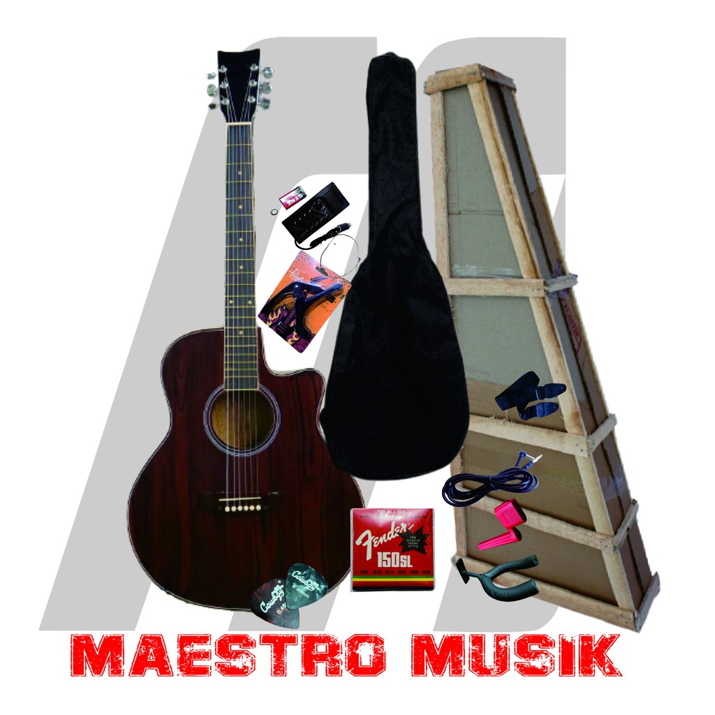 Gitar Akustik Tanam Besi / Gitar motif Rosewood / Gitar tanam besi aktif
