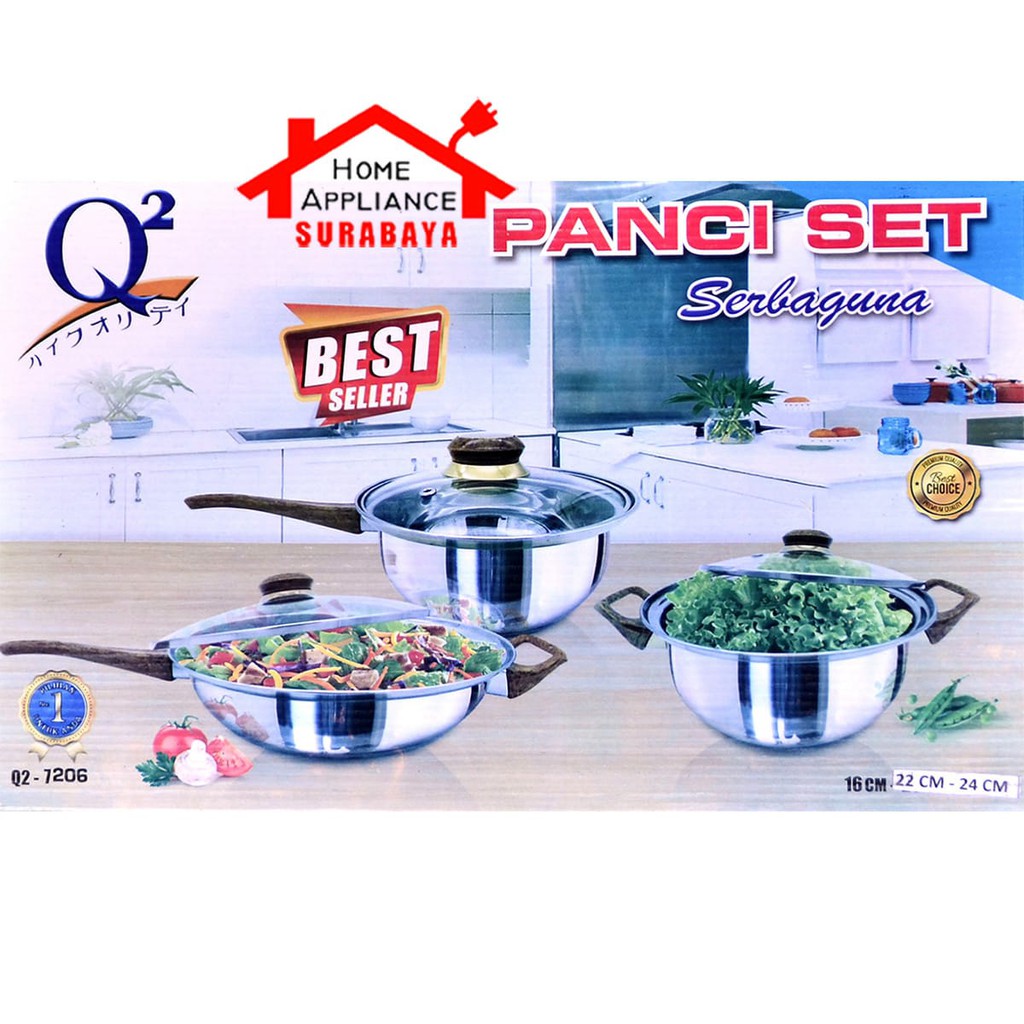 Panci Wajan Cookware Set Stainless Steel Isi 6 PCS Anti Karat Q2 7206 / Q2-7206