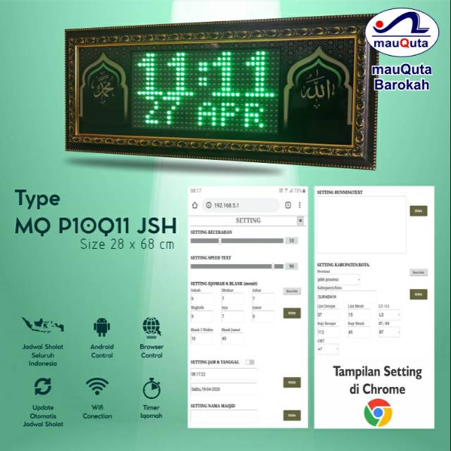 Mauquta Jam Jadwal Sholat Digital Hijau - MQ P10Q11 JSH