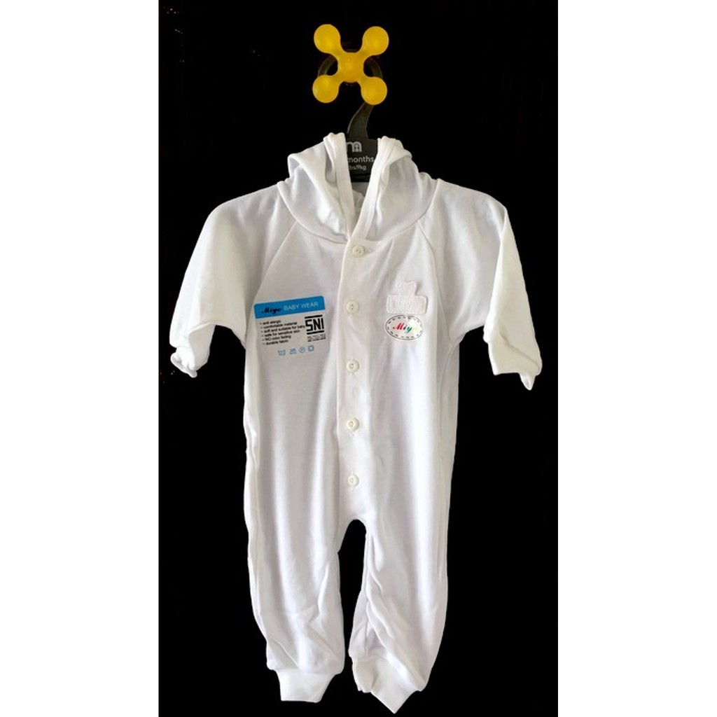 MIYO by libby Baju Kodok Panjang Topi Buka Kaki Bayi WHITE Newborn (0-3M) SNI