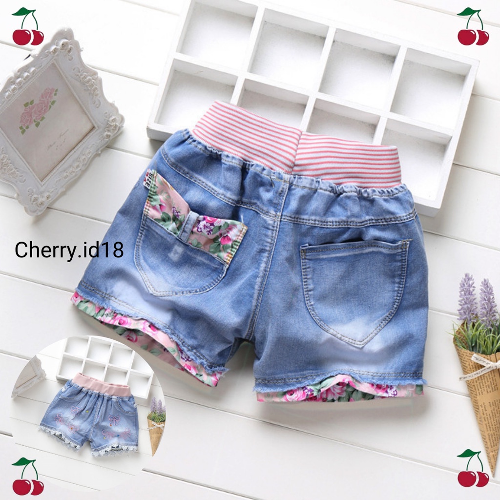 COD (1-4 tahun) Hotpants Anak Perempuan Import / Hot pants Anak Motif Bunga dan Pita / Celana Pendek Anak Perempuan / Celana Pendek Anak Import - CP03