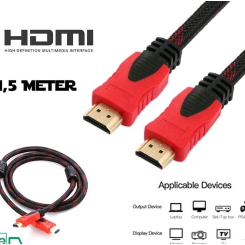 Kabel HDMI 1.5M Serat Jaring, 3M Serat Jaring