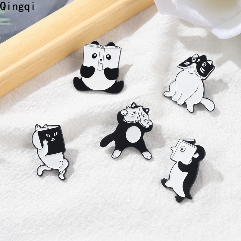 Bros Pin Enamel Bentuk Kartun Hewan Panda Kucing Penguin Untuk Hadiah Teman