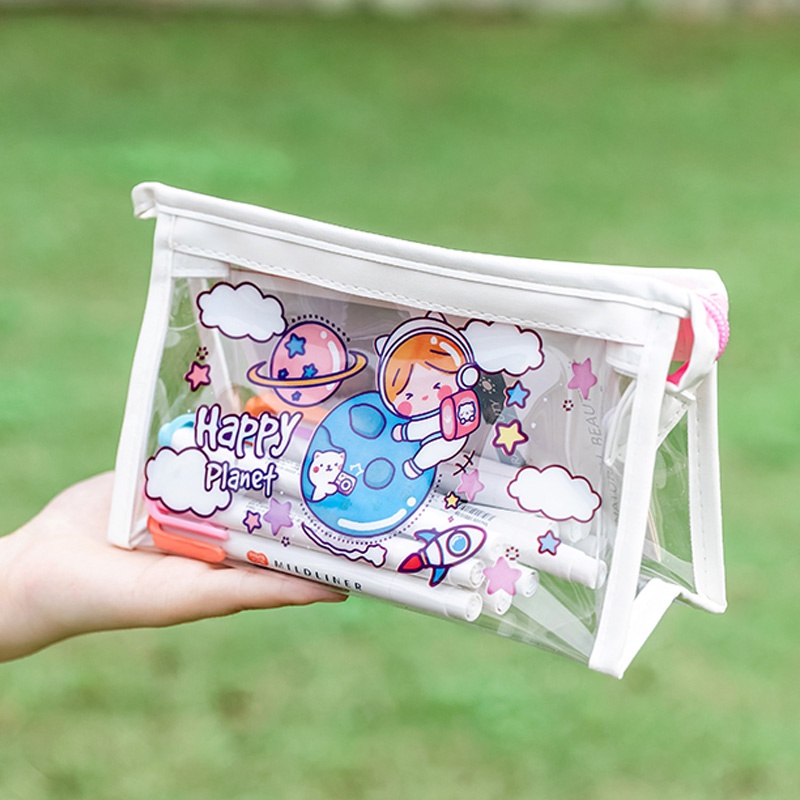 Japanese Transparent Pencil Case Cartoon Large Capacity Stationery Storage