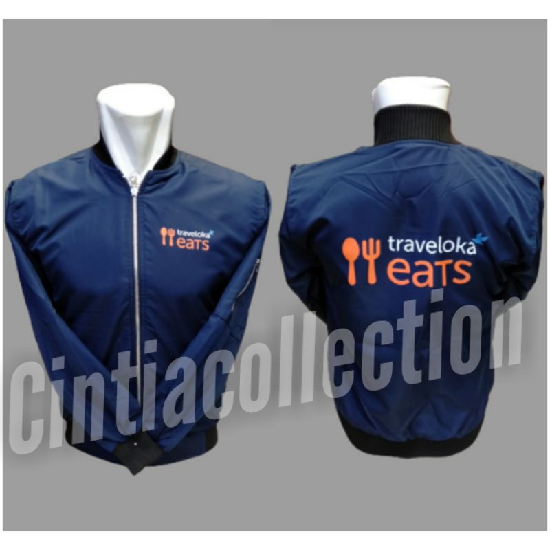 Jaket Bomber Distro Traveloka Eats polos custom indonesia pria wanita unisex keren kata anak dewasa 