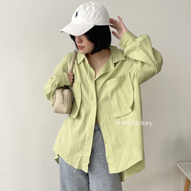 SIVALI Gea Top | Kemeja Oversize Linen Wanita - Linen Crinkle Shirt - Atasan Wanita Lengan Panjang 9902