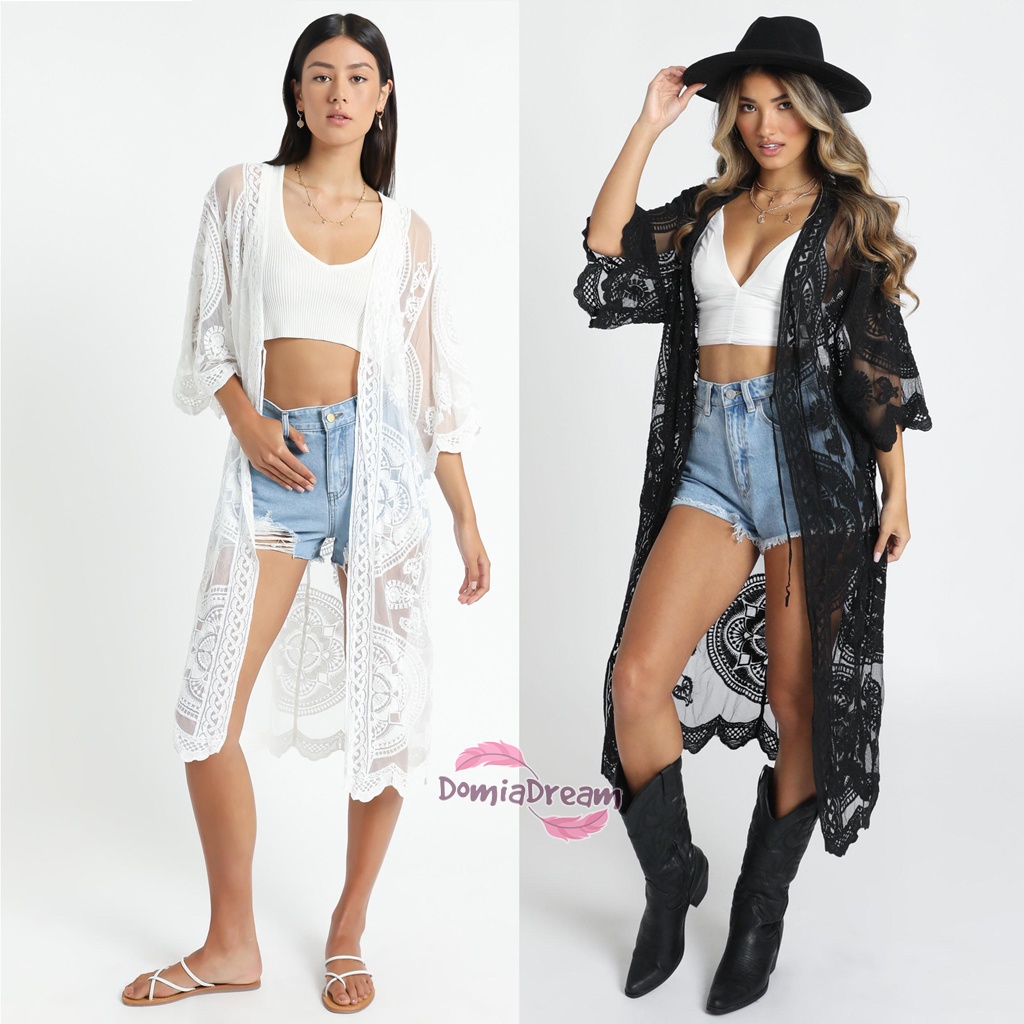 Outer Cardigan Luaran Baju Renang Putih Hitam