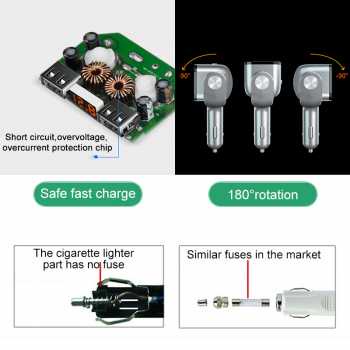 Car Charger 2 USB Port QC3 + 2 Cigarette Plug LCD Display / Car Charger Mobil Car Charger 2 Port Usb Car Charger / Colokan Casan Mobil Colokan Charger Mobil Fast Charging / Charger Led Display Charger Mobil Murah Aman Charger Car 2 USB Port 2 Lcd  Display