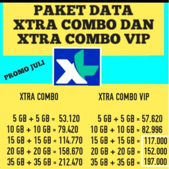 TERMURAH PAKET DATA XL COMBO DAN COMBO VIP 5GB 10GB 15GB 25GB 30G