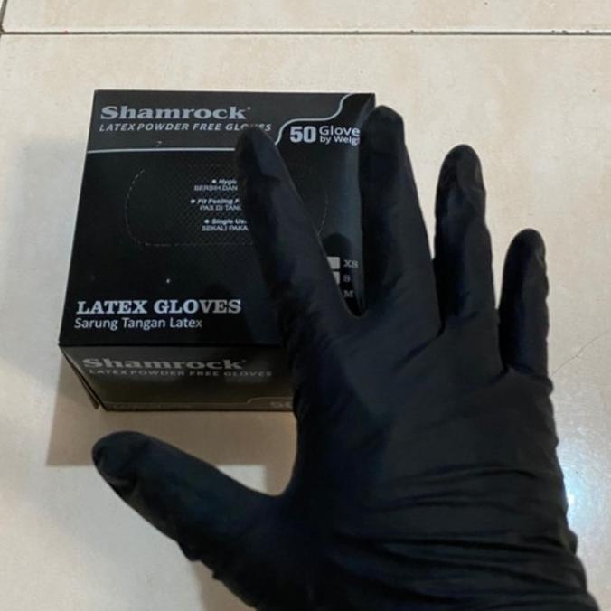 perlengkapan kebersihan   sarung tangan latex hitam shamrock non powder eceran repack sendiri non co