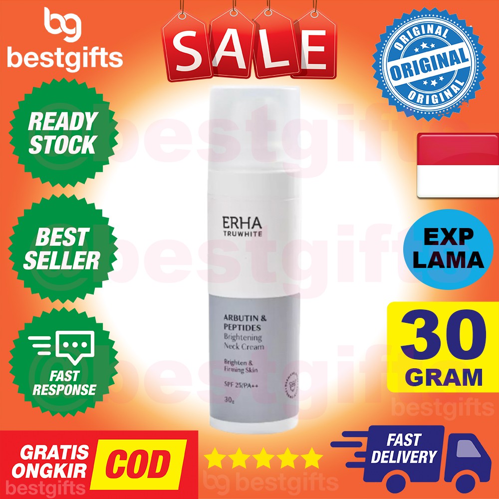 ERHA TRUWHITE ARBUTIN PEPTIDES BRIGHTENING NECK CREAM SPF 25 KRIM MERATAKAN WARNA AREA LEHER 30 GRAM