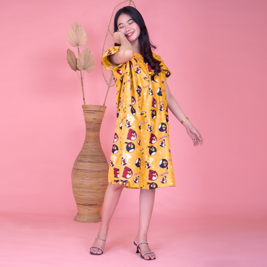 Daster JUMBO XXL Batik, Motif Acak / Campur, Leher Kancing Bumil Busui , Batik Warna-DJR Angry Bird Kng