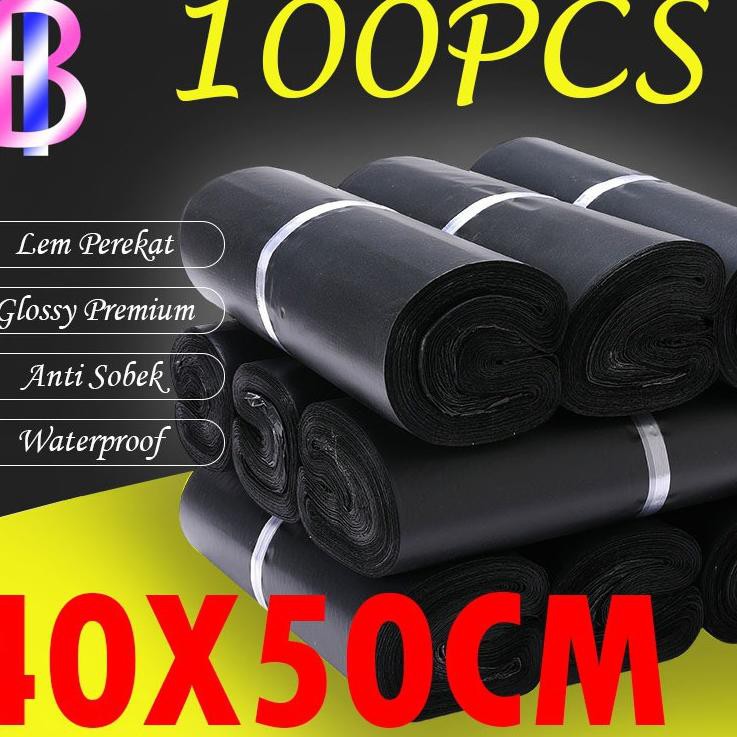 

Kantong Plik Olshop HD 40x50cm 100pcs Packing Anti Plong Polymailer Hitam Glossy Lem Perekat .