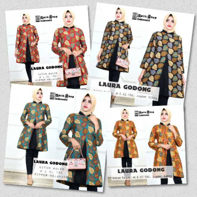 Dress Laura Godong Daun Batik Casual Baju Kerja Kantoran Muslim Modern Kondangan