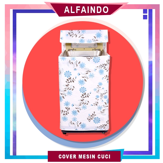 Alfaindo Cover Mesin Cuci Penutup Plastik Peva WMC006 Motif Bunga Biru Muda