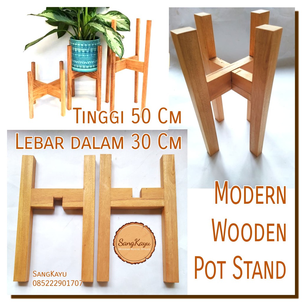 Stand dudukan vas bunga 50x30cm BIG modern Wooden vas plant stand