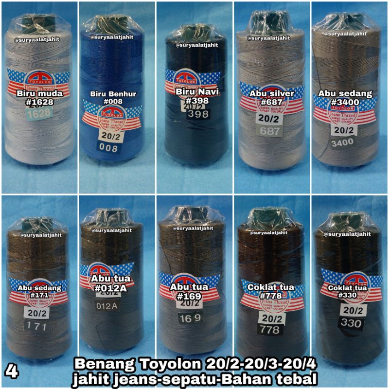 Benang Toyolon 20/2 jahit bahan tebal @1/2lsn =rp.71.000/6pcs