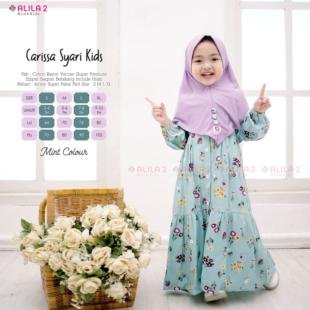 SYAR'I KIDS MUSLIM CARISSA fashion anak-anak GAMIS lebaran FREE HIJAB cotton rayon viscose super pre