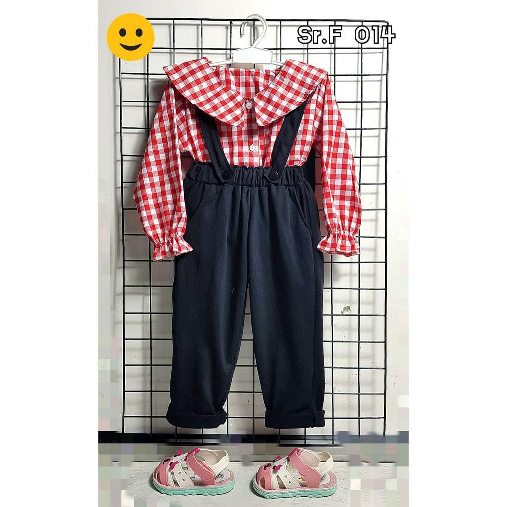 SETELAN ANAK PEREMPUAN/KEMEJA JUMPSUIT/MOTIF KEMEJA KOTAK KOTAK/CELANA JUMPSUIT/UNTUK USIA 3 TAHUN- 8 TAHUN/BISA COD