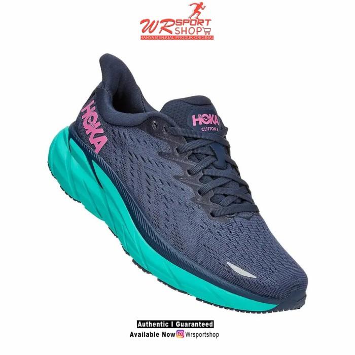 Perlengkapan Lari Hoka One One Clifton 8 Wide Womens Running - Outer Space / Atlantis