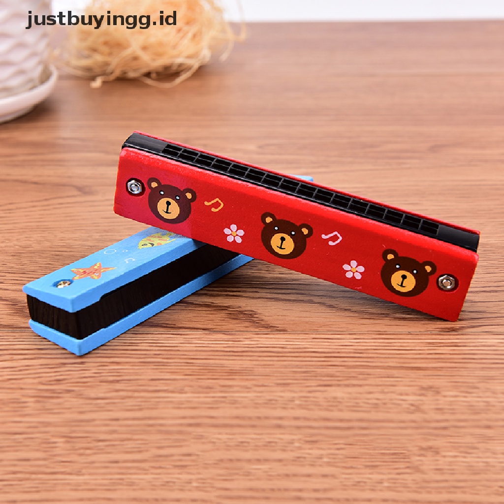 Justbuyingg.Id Harmonika Tremolo 16 Lubang Cover Kayu Multi Warna Untuk Mainan Edukasi Anak