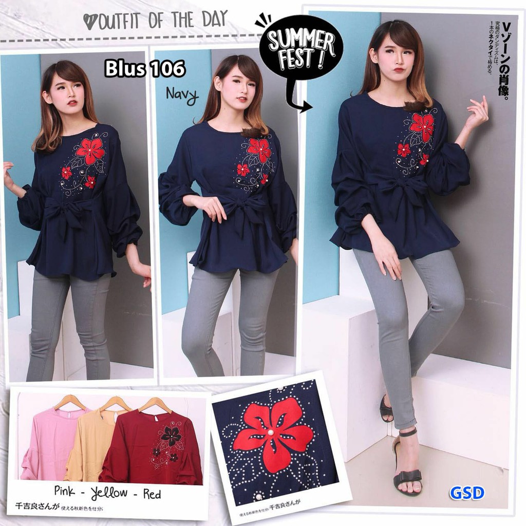Blus 106/atasan blus/blus lengan panjang/atasan wanita/blus wanita/jual blouse cewek/jual blus